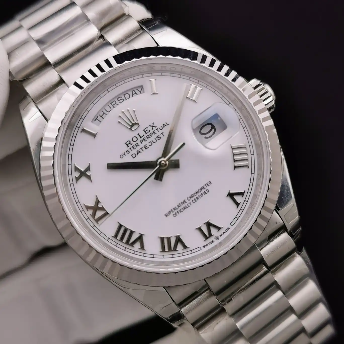 Rolex Day-Date 128239, president bracelet, sapphire crystal