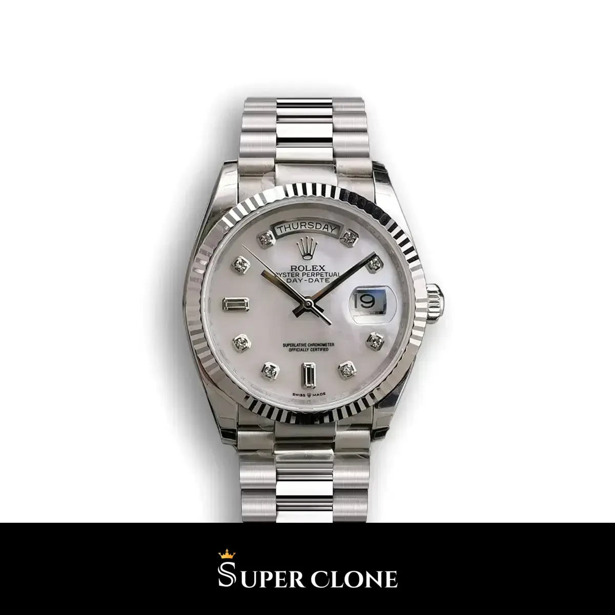 Rolex Day-Date 228239 super clone white dial, front view