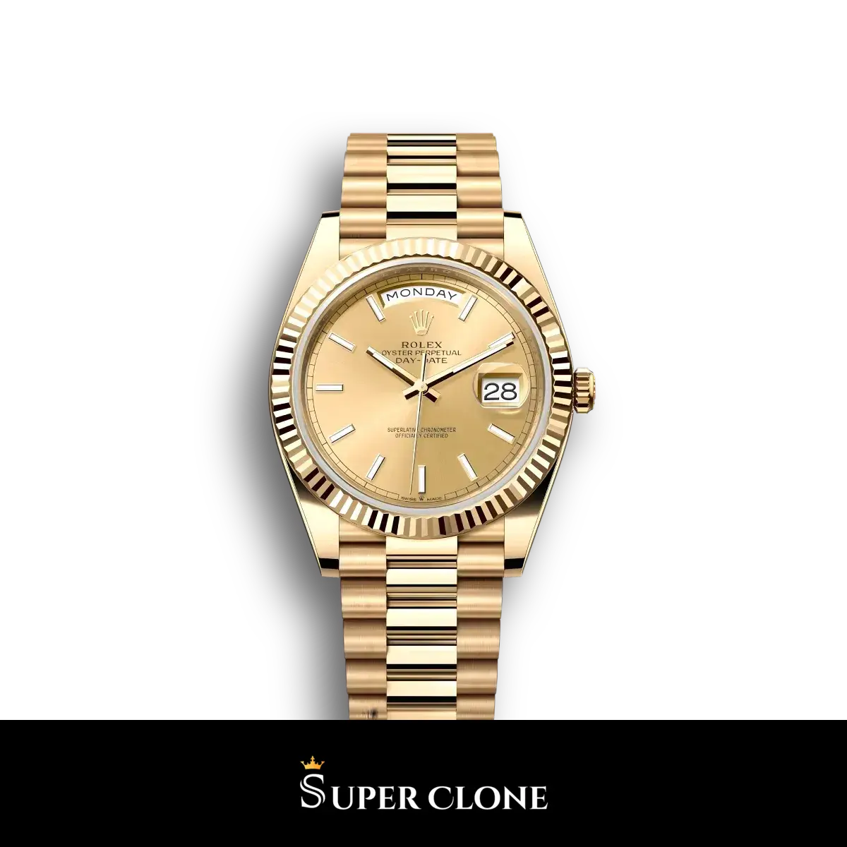 Day-Date 218238 super clone gold dial, front view