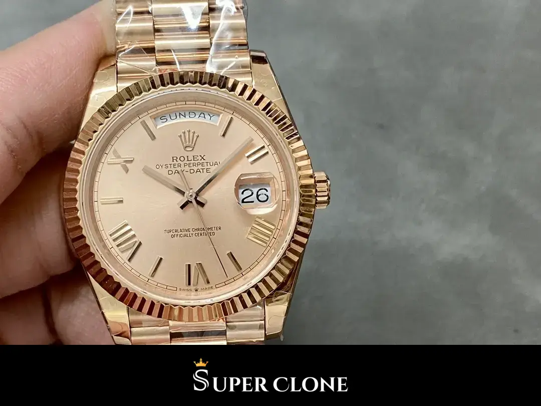 Rolex Day-Date 228235, everose gold case, everose gold fluted bezel