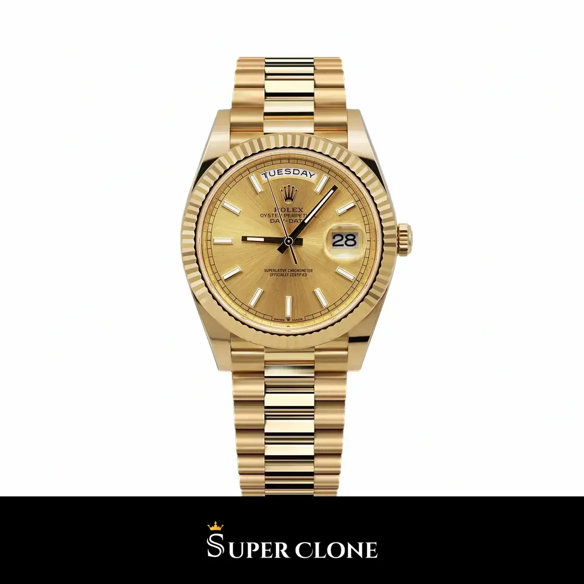 Rolex Day-Date 228238 super clone champagne dial, front view