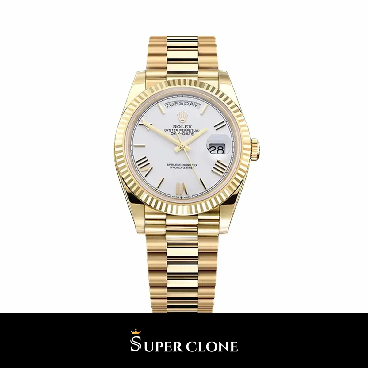 Day-Date 228238 super clone white dial, front view