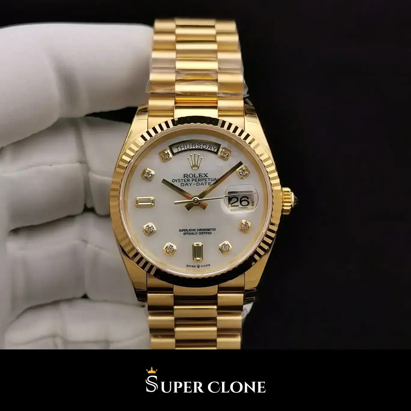 Day-Date 128238, mother of pearl dial, yellow gold case