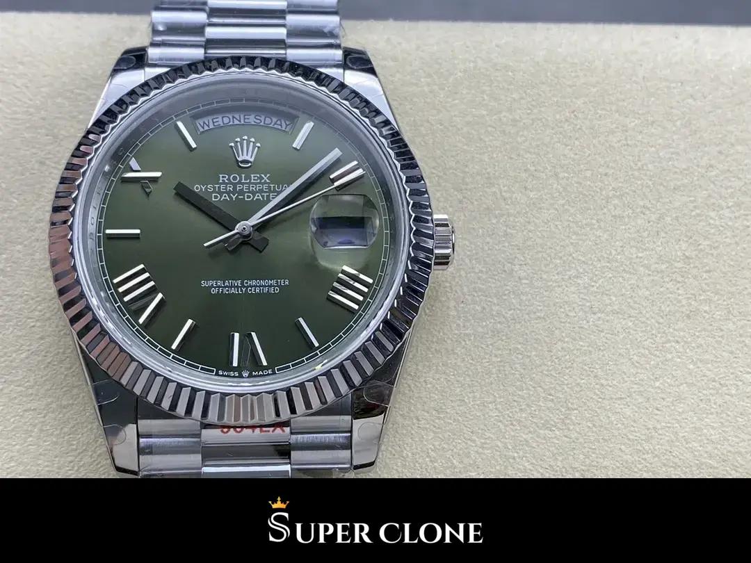 Rolex Day-Date 228239, 904l steel case, fluted bezel