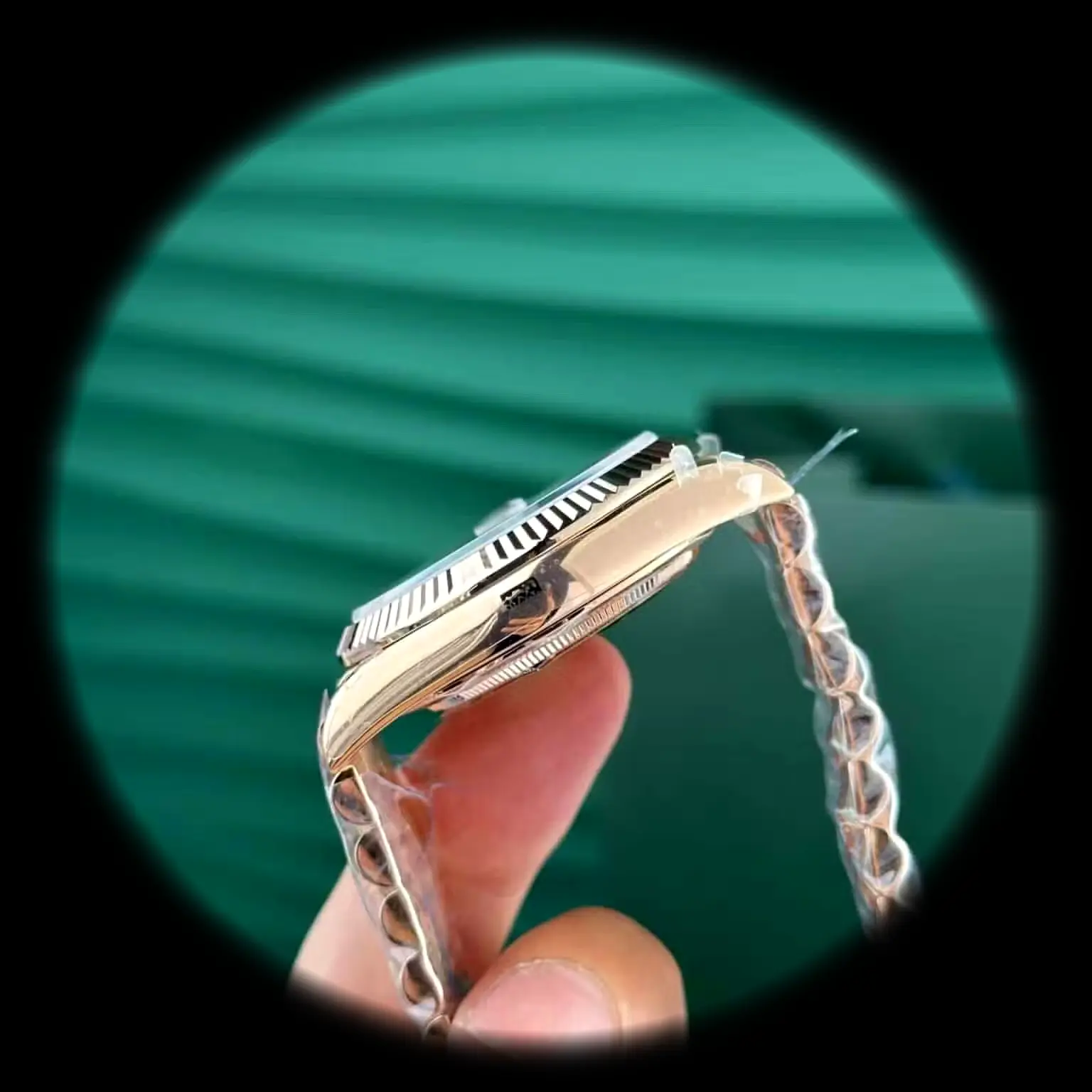 Day-Date 228235 Swiss replica black dial — angled view