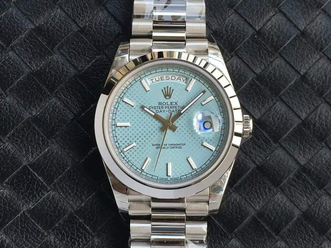 Rolex Day-Date 228206, white gold plated case, fluted bezel