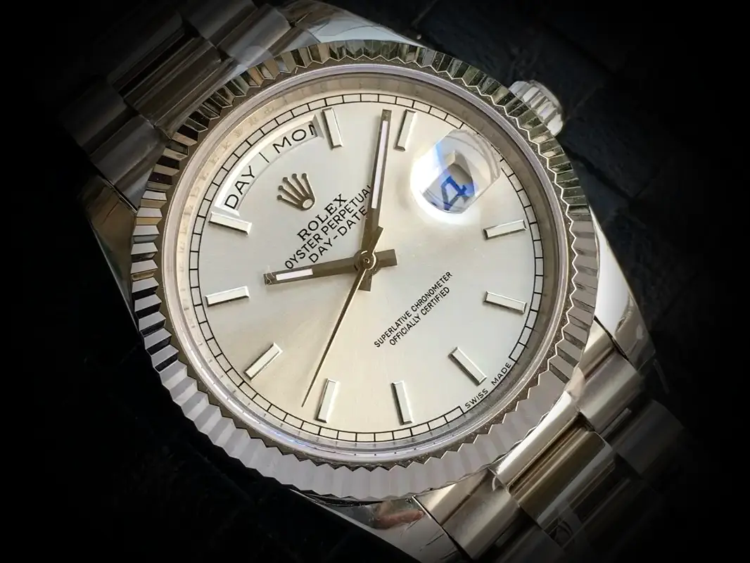 Rolex Day-Date 41985 Swiss clone silver dial — caseback detail