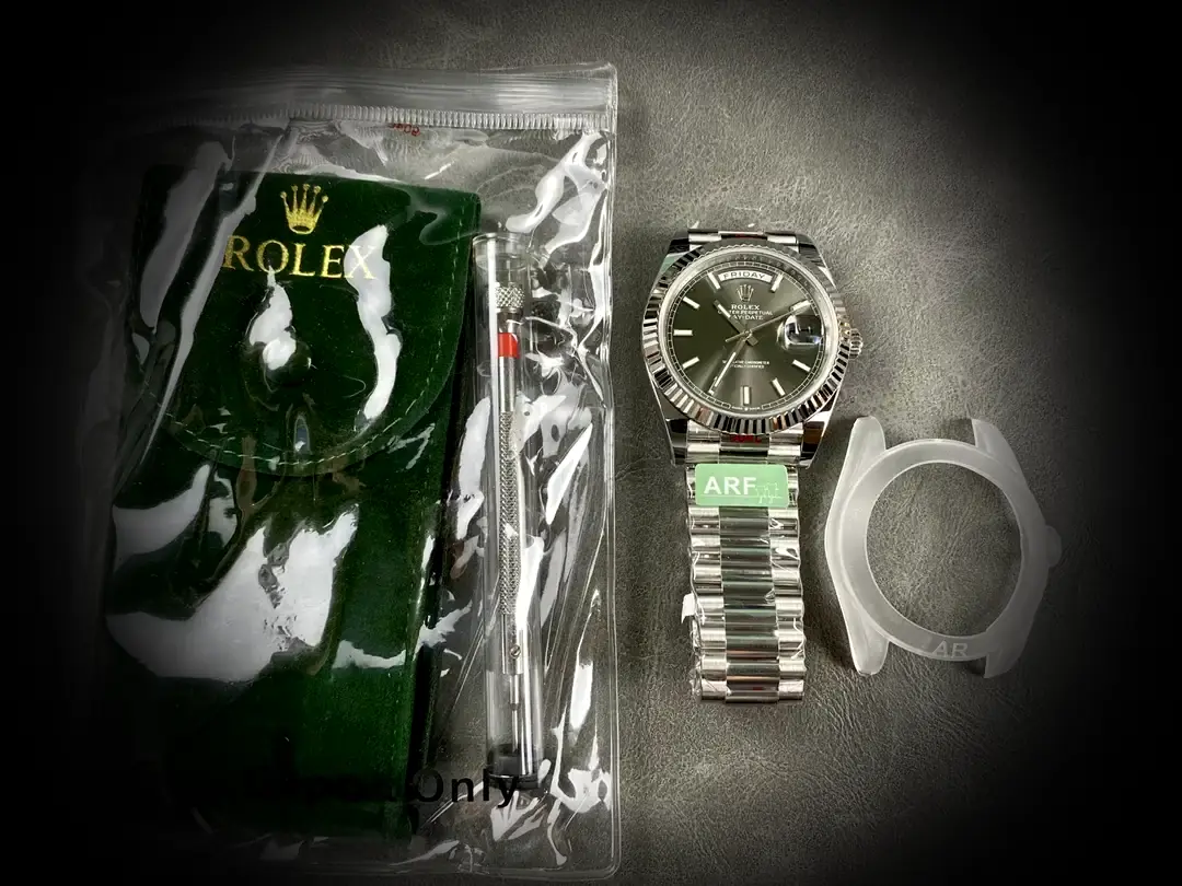 Day-Date 41985 Swiss replica slate set dial — angled view