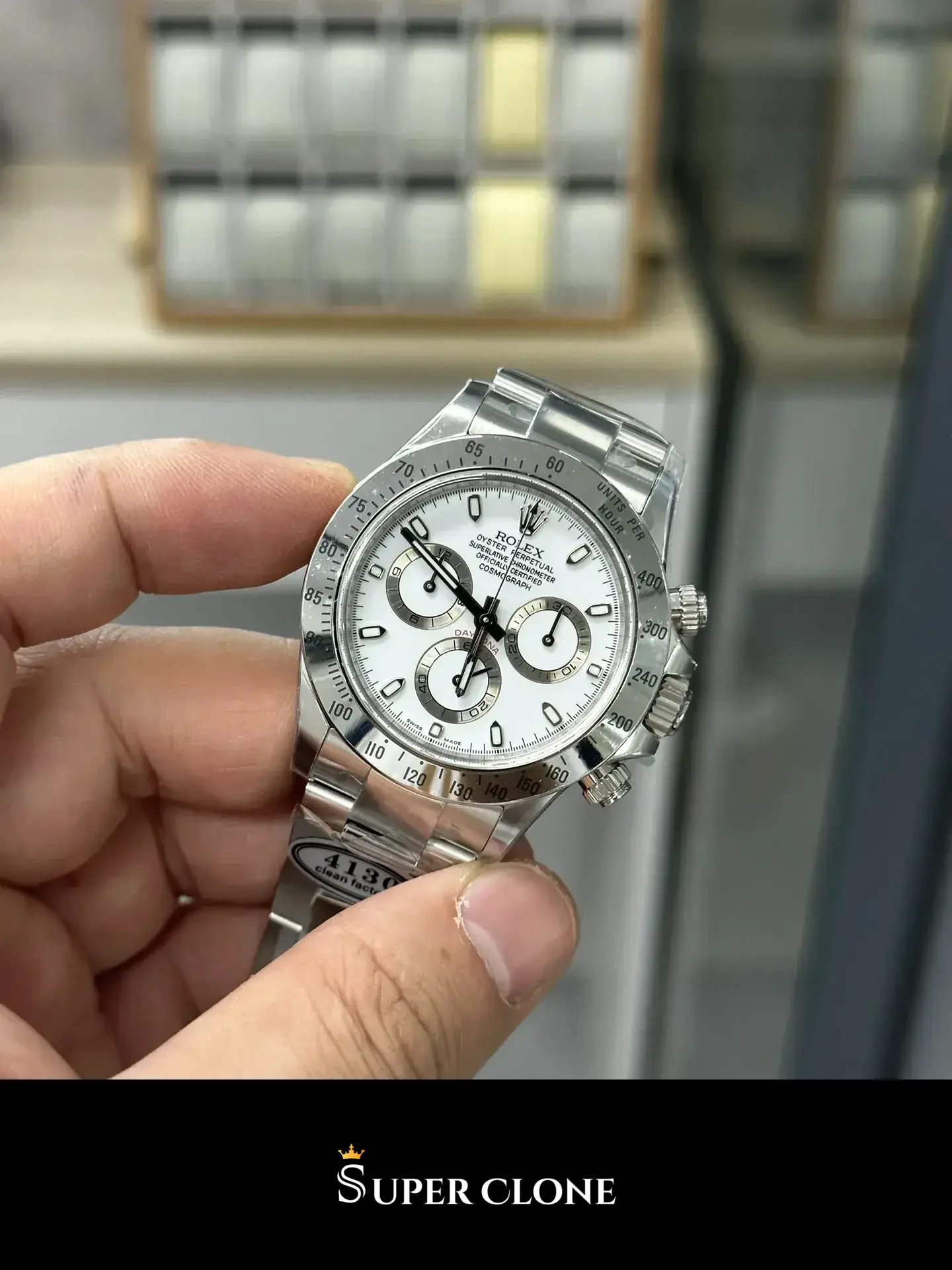 Rolex Daytona 116520 eta clone white dial — bracelet detail