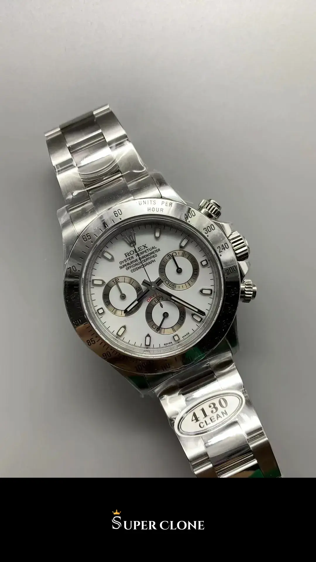 Daytona 116520 swiss super clone white dial — bezel macro