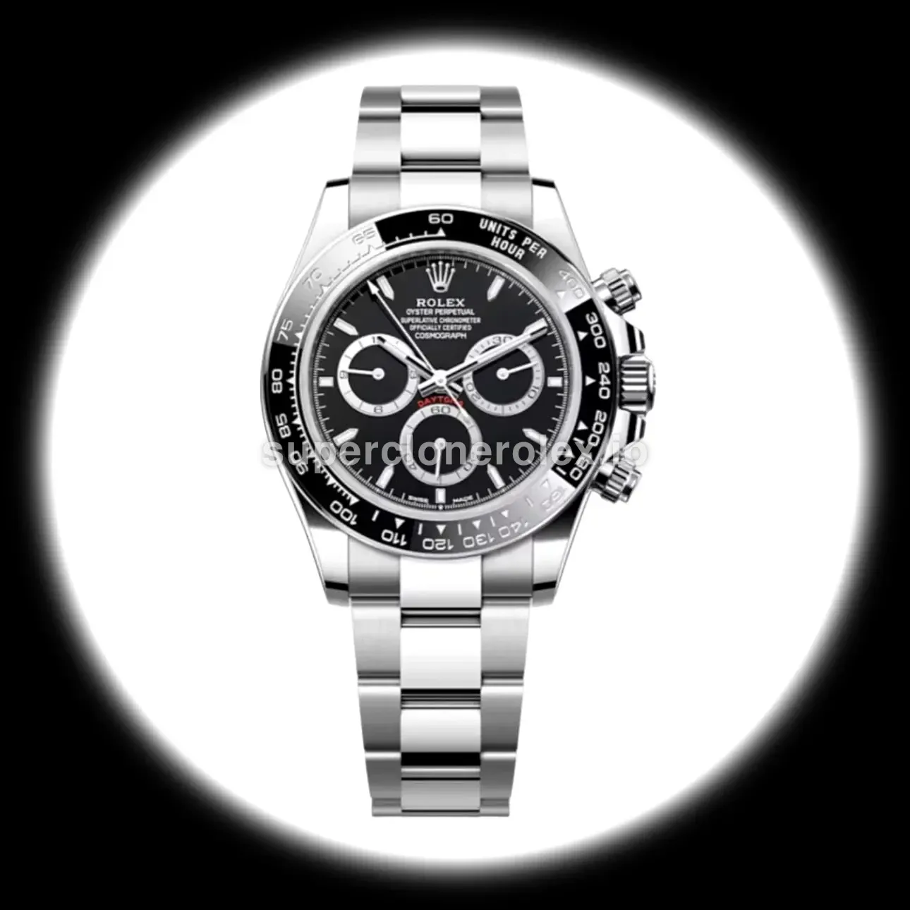 Rolex Daytona 126500LN Godzilla Swiss clone black dial — front view