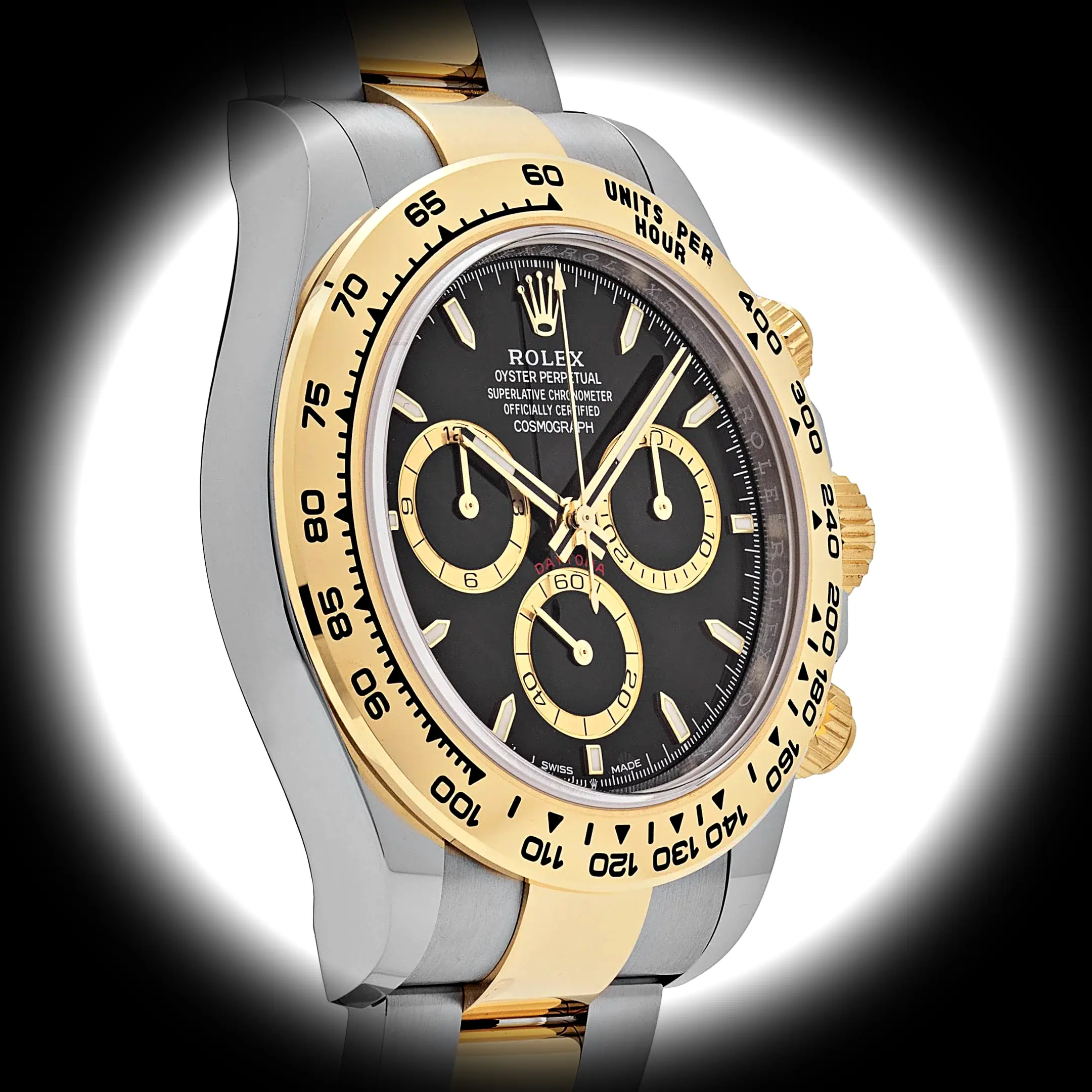 Daytona 126503 Swiss clone bright black dial — caseback detail