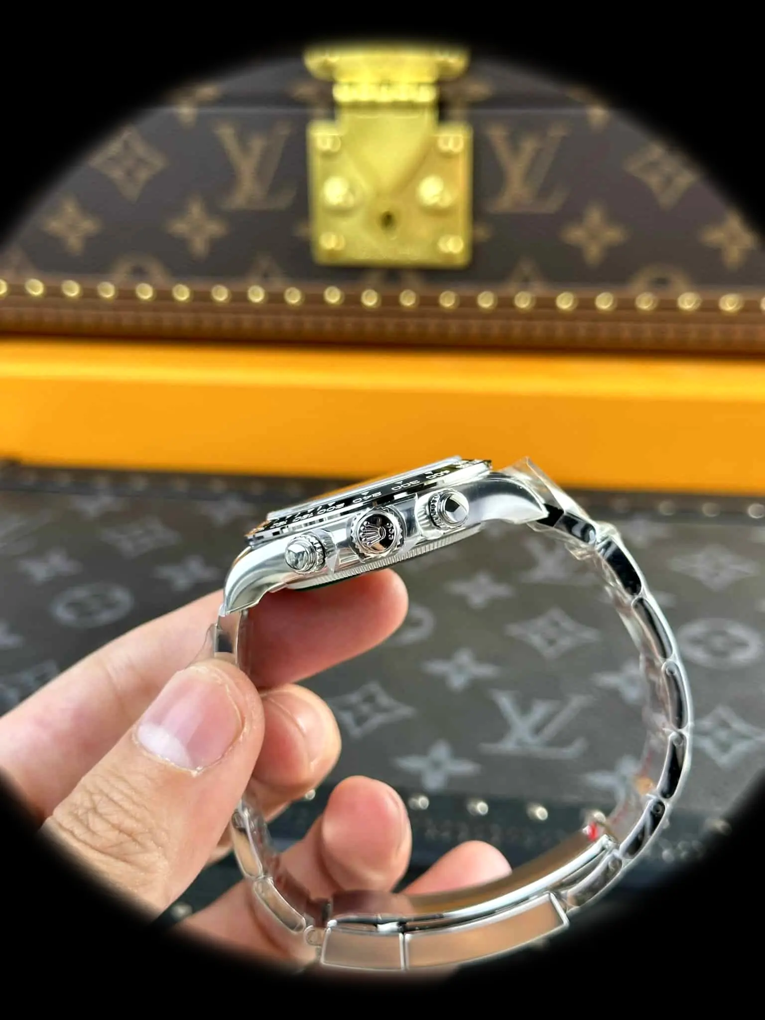 Daytona 126500LN Swiss clone white dial — angled view