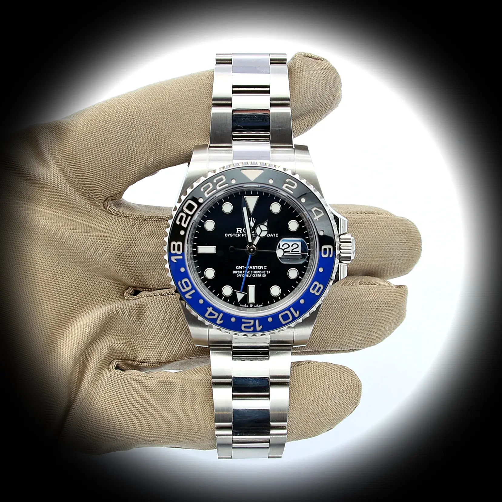 Rolex GMT-Master 126710BLNR Batman Swiss replica 40mm — dial close-up