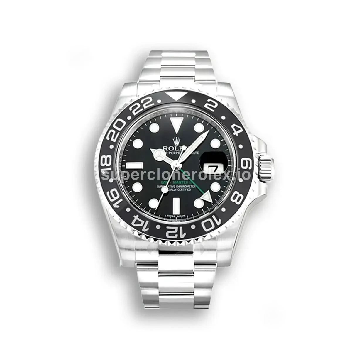 Rolex GMT-Master 116710 Swiss clone black dial — front view