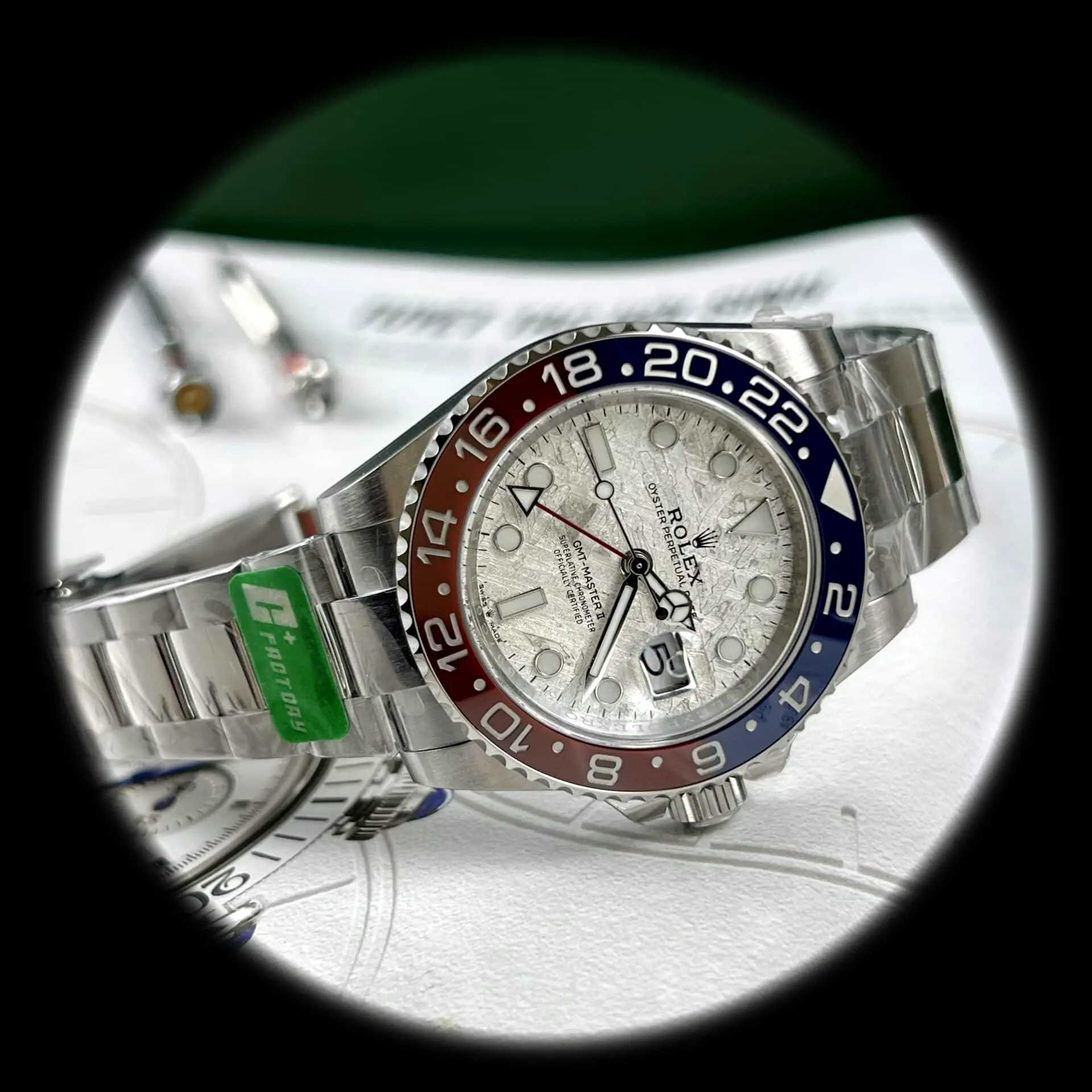 Rolex GMT-Master 126719BLRO Swiss clone meteorite dial — caseback detail