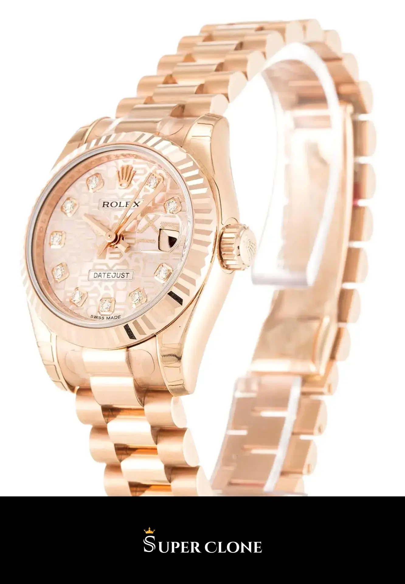 Rolex Lady-Datejust 179175, rose gold plated case, fluted bezel