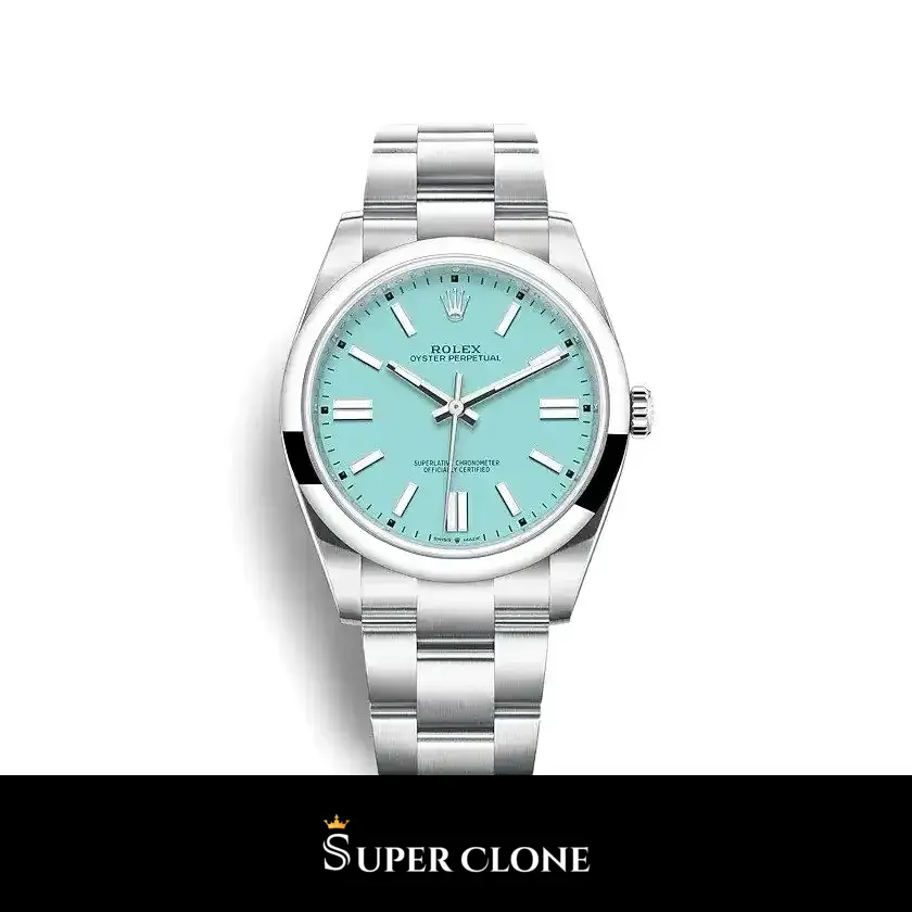 Oyster Perpetual 124300 super clone turquoise blue dial, front view