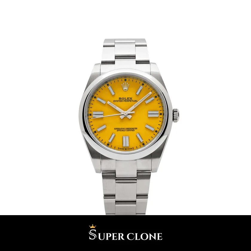 Oyster Perpetual 124300 super clone yellow dial, front view