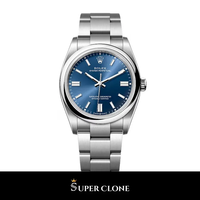 Rolex Oyster Perpetual 126000 super clone blue dial, front view