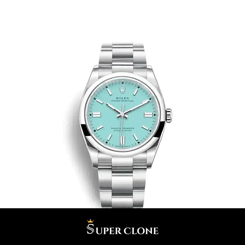 Oyster Perpetual 126000 super clone turquoise dial, front view
