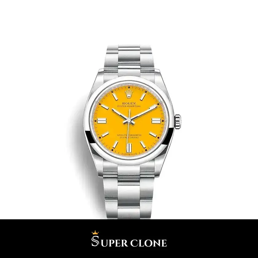 Rolex Oyster Perpetual 126000 super clone yellow dial, front view