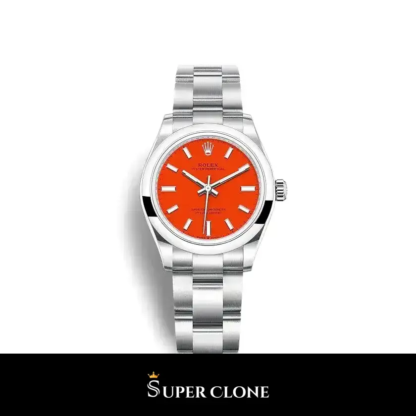 Rolex Oyster Perpetual 277200 super clone coral red dial, front view