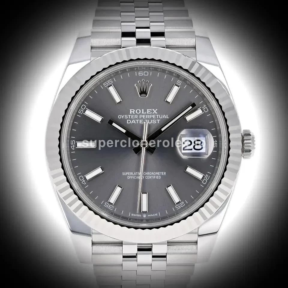 Rolex Datejust 126334 Swiss clone rhodium dial — front view