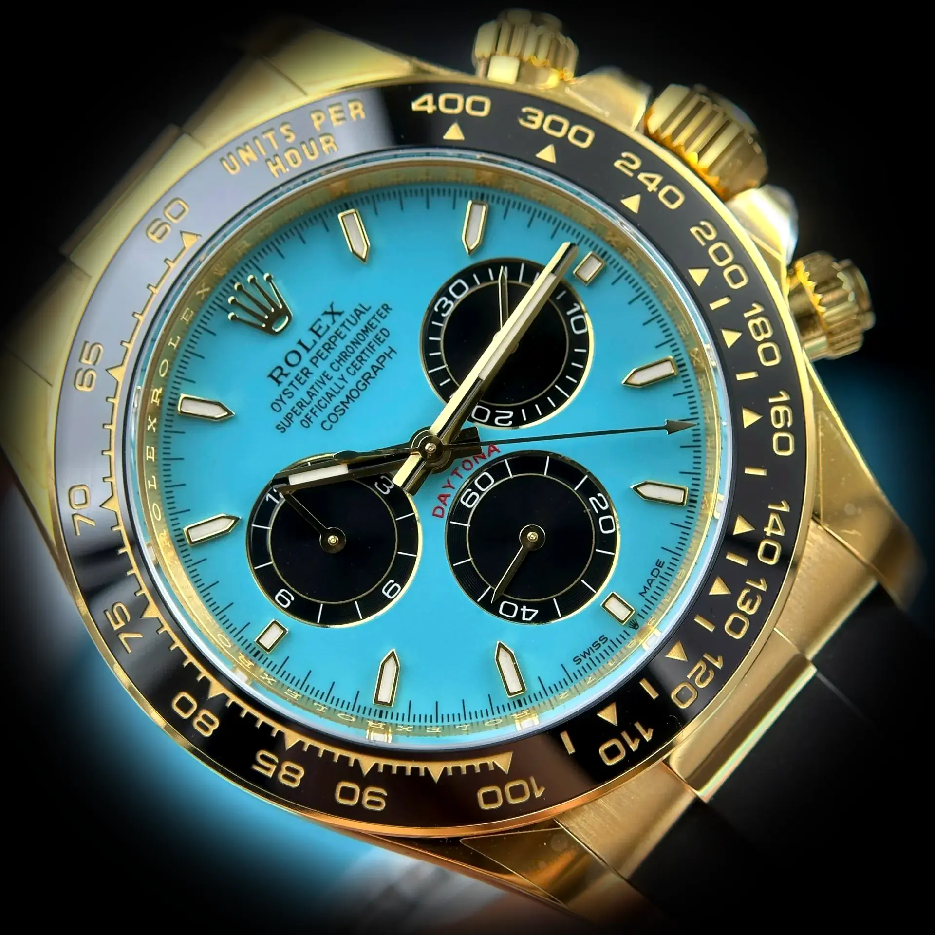 Daytona 126518LN Swiss replica turquoise blue dial — caseback detail