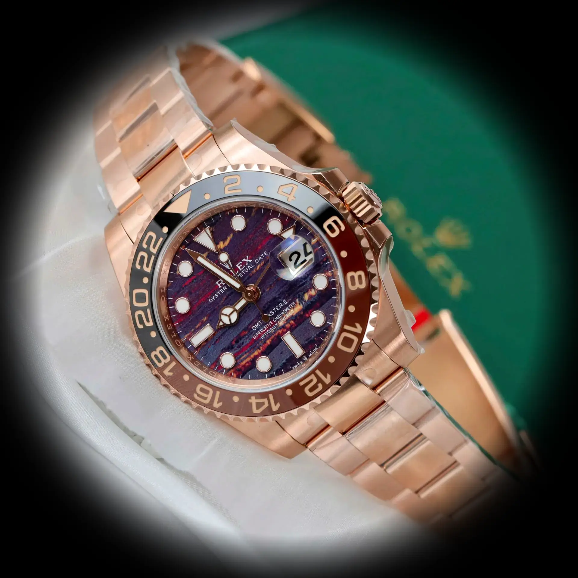 Rolex GMT-Master 126715CHNR Swiss clone 40mm — dial close-up