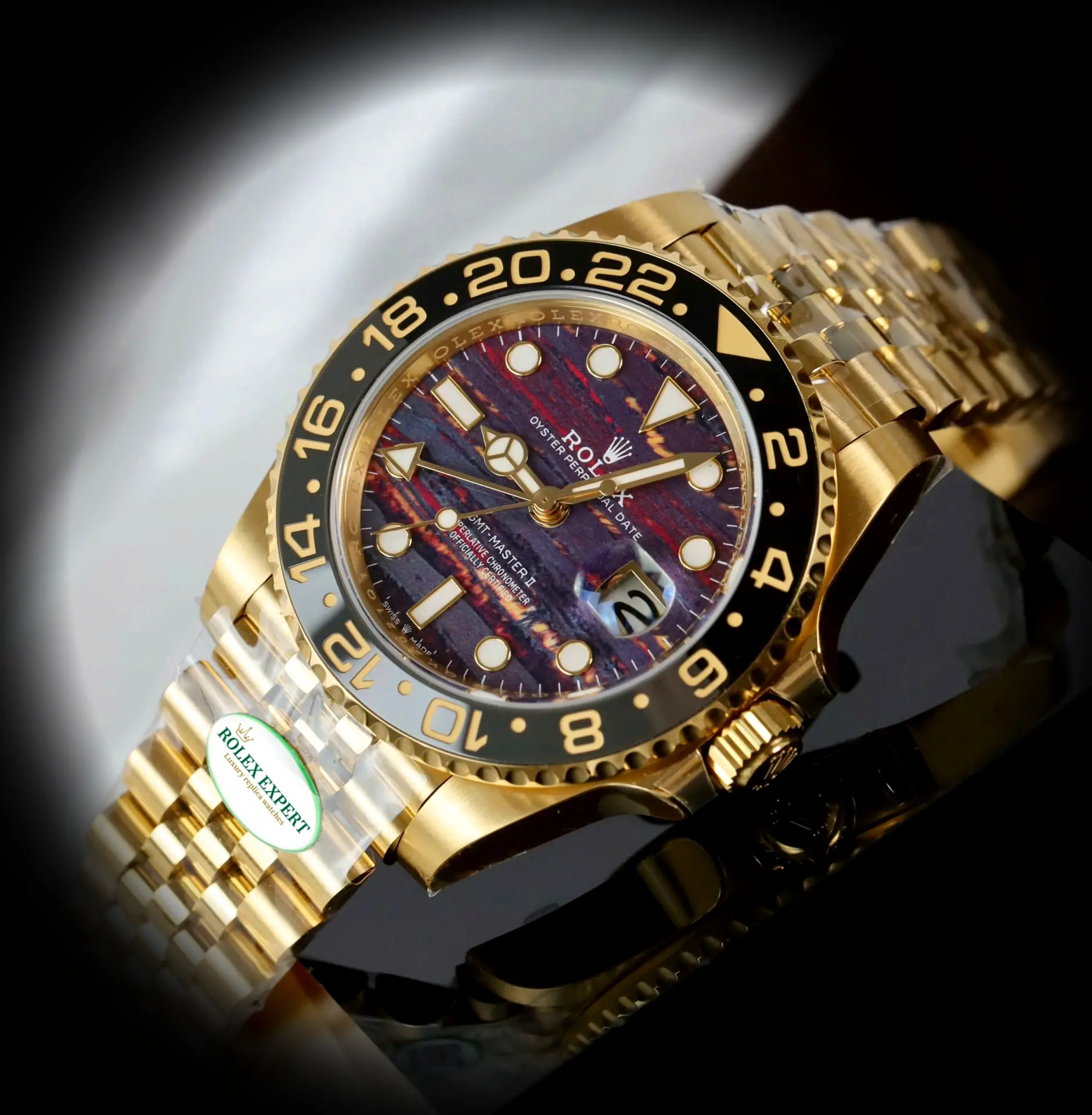 Rolex GMT-Master 126718GRNR Swiss replica tiger iron dial — caseback detail