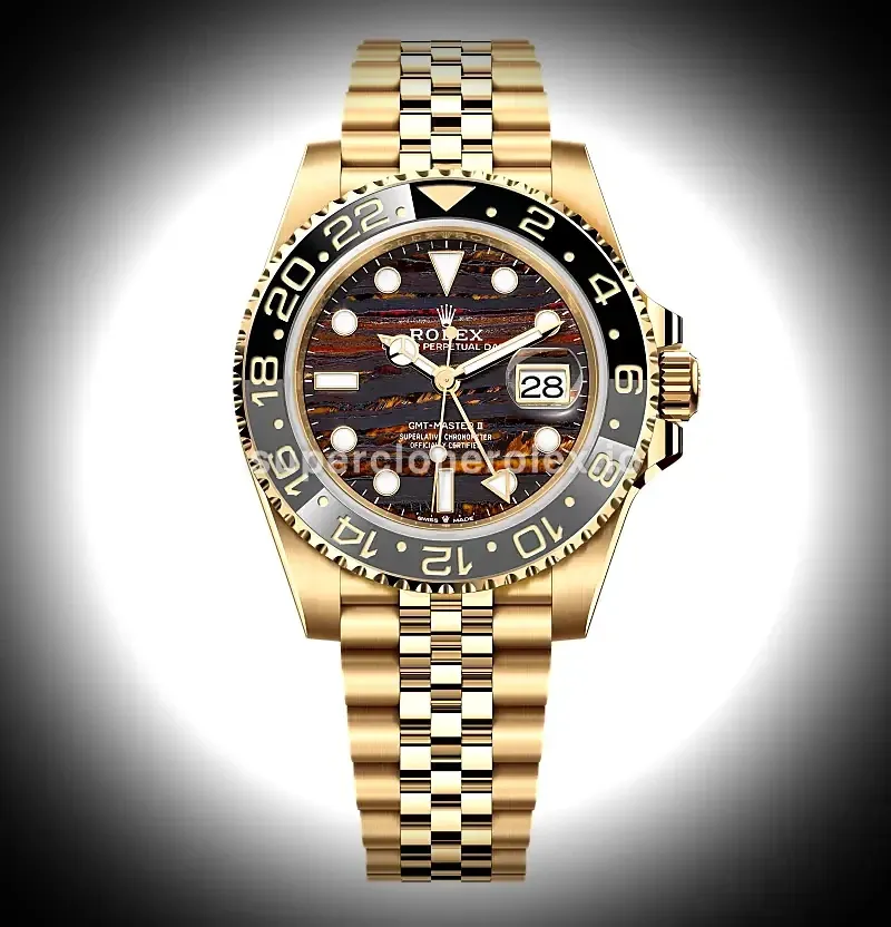 Rolex GMT-Master II 126718GRNR Tiger Iron Dial Yellow Gold 40mm replica watch