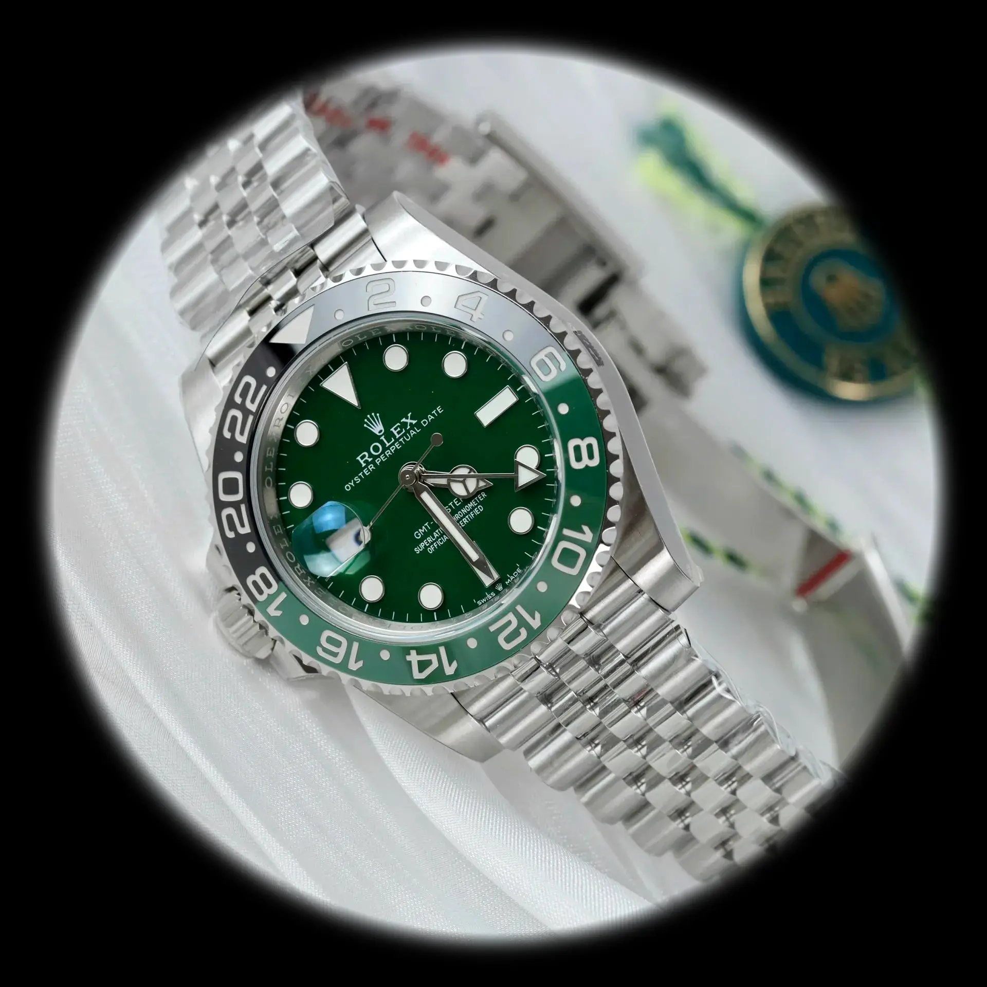 Rolex GMT-Master 126729VTNR Swiss clone green ceramic dial — caseback detail