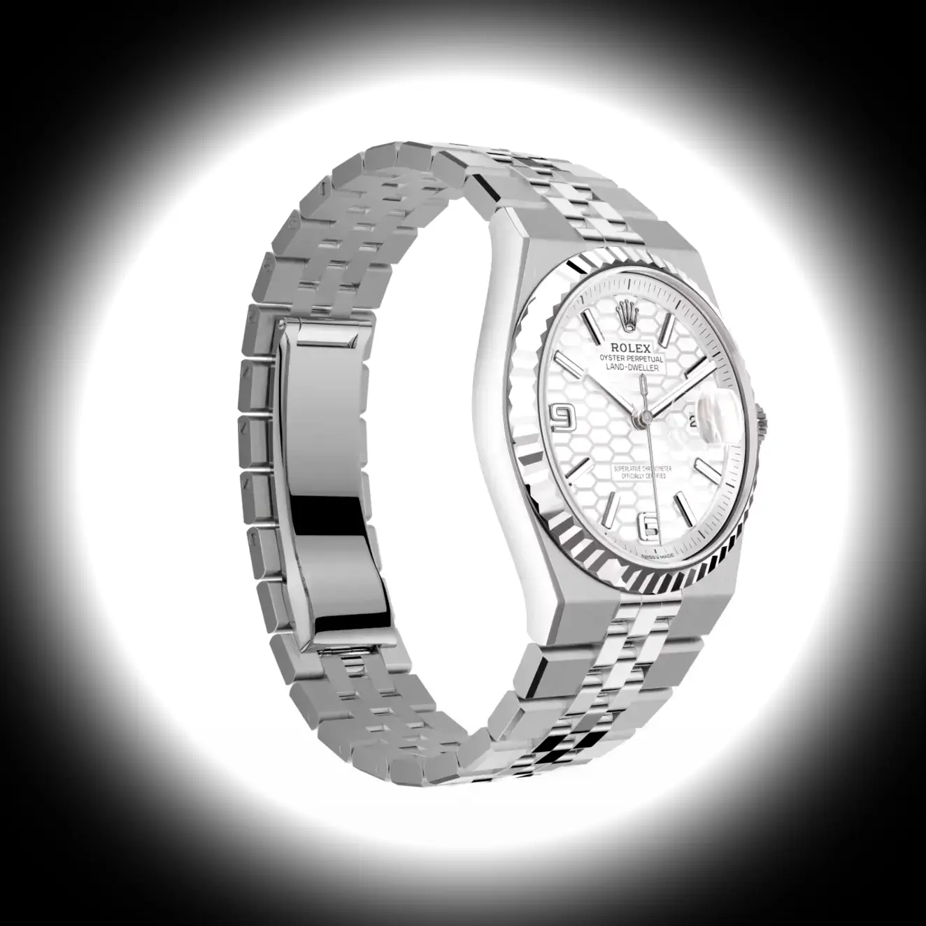 Rolex Land-Dweller 127234 Swiss replica 36mm — crown and case detail