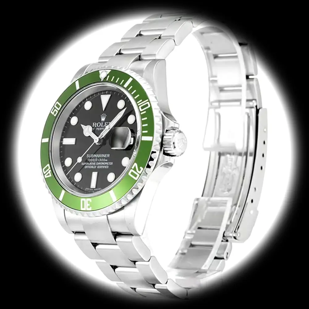 Submariner 16610LV Kermit Swiss clone 40mm — dial close-up