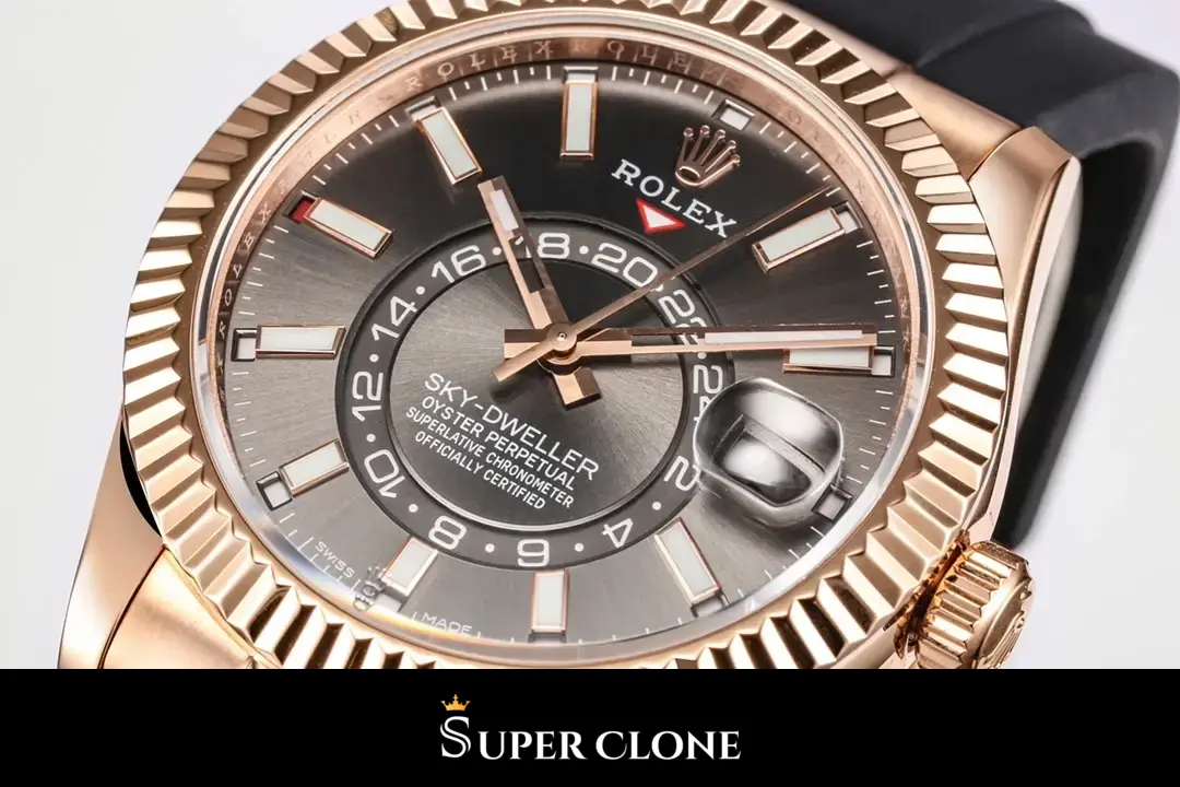 Rolex Sky-Dweller 326235 swiss clone white dial — angled view