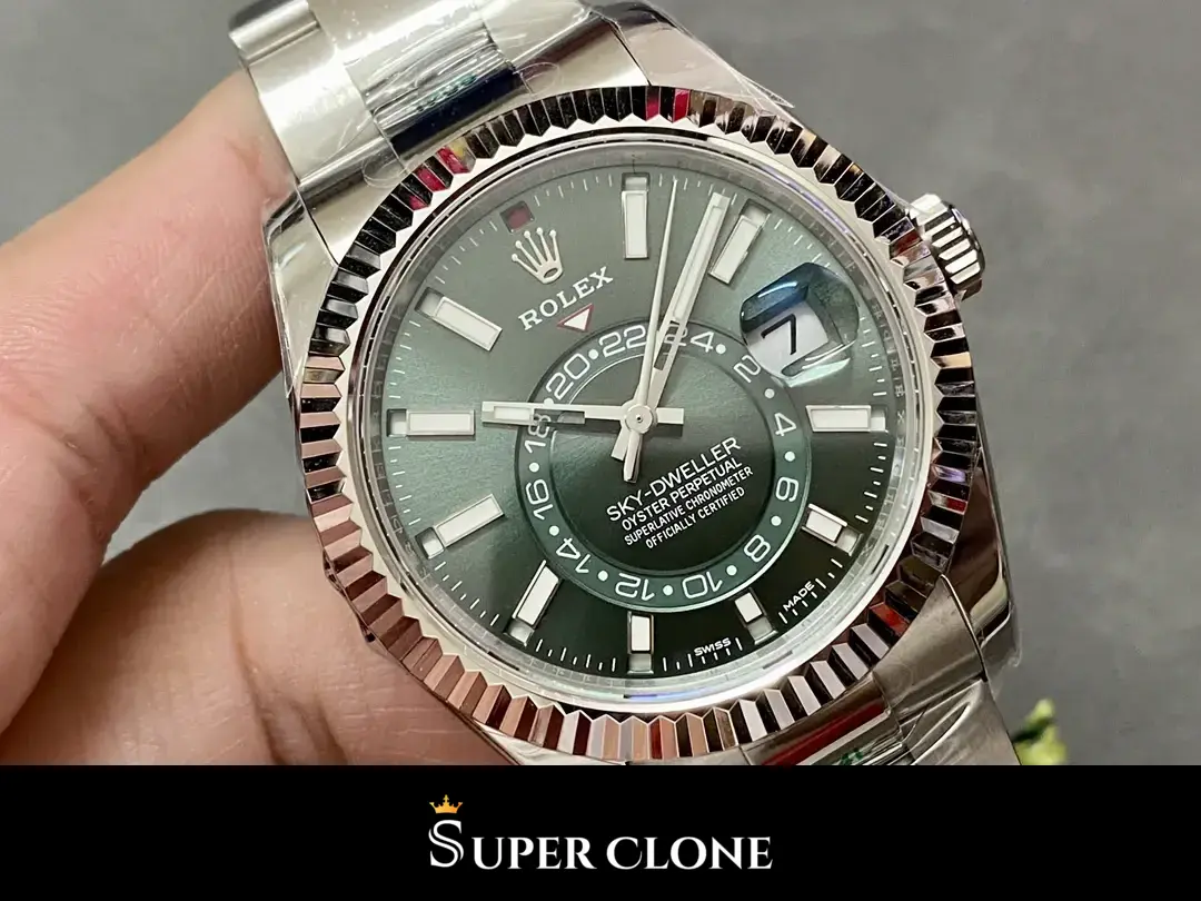 Rolex Sky-Dweller 326238 swiss clone 42mm — crown and case detail