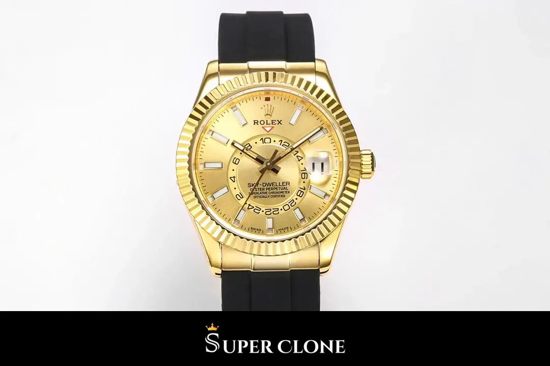 Sky-Dweller 326238 swiss clone champagne dial — bezel macro