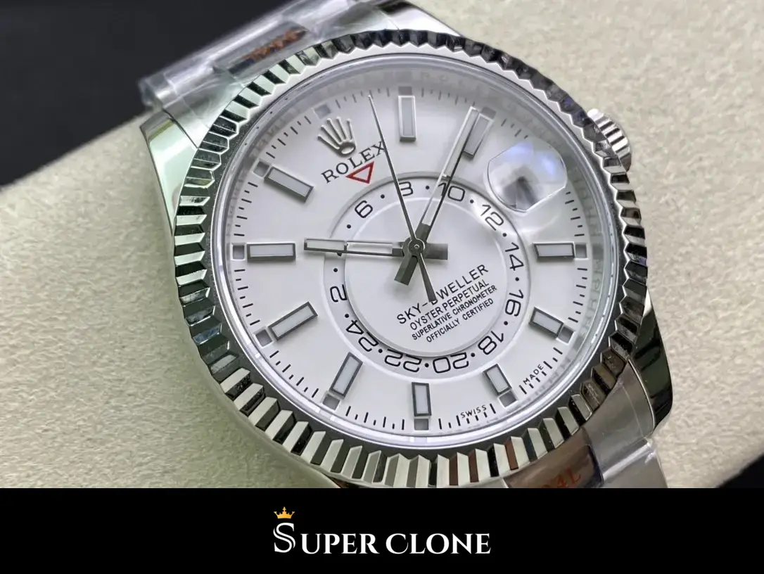 Rolex Sky-Dweller 326938 swiss clone brown dial — bezel macro