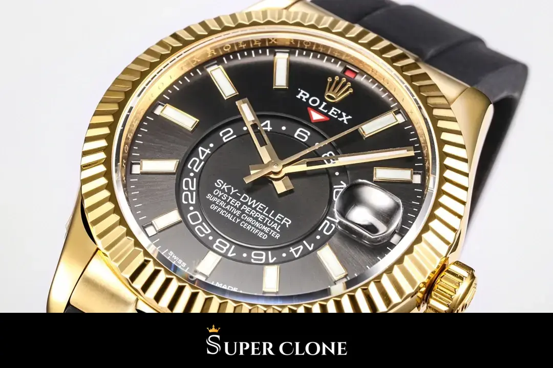 Sky-Dweller 336238 eta clone bright black dial — angled view