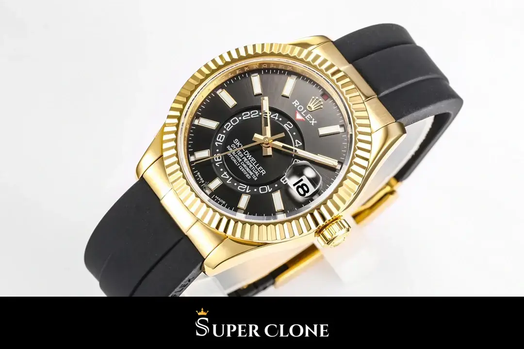 Rolex Sky-Dweller 336238 super clone bright black dial — bezel macro