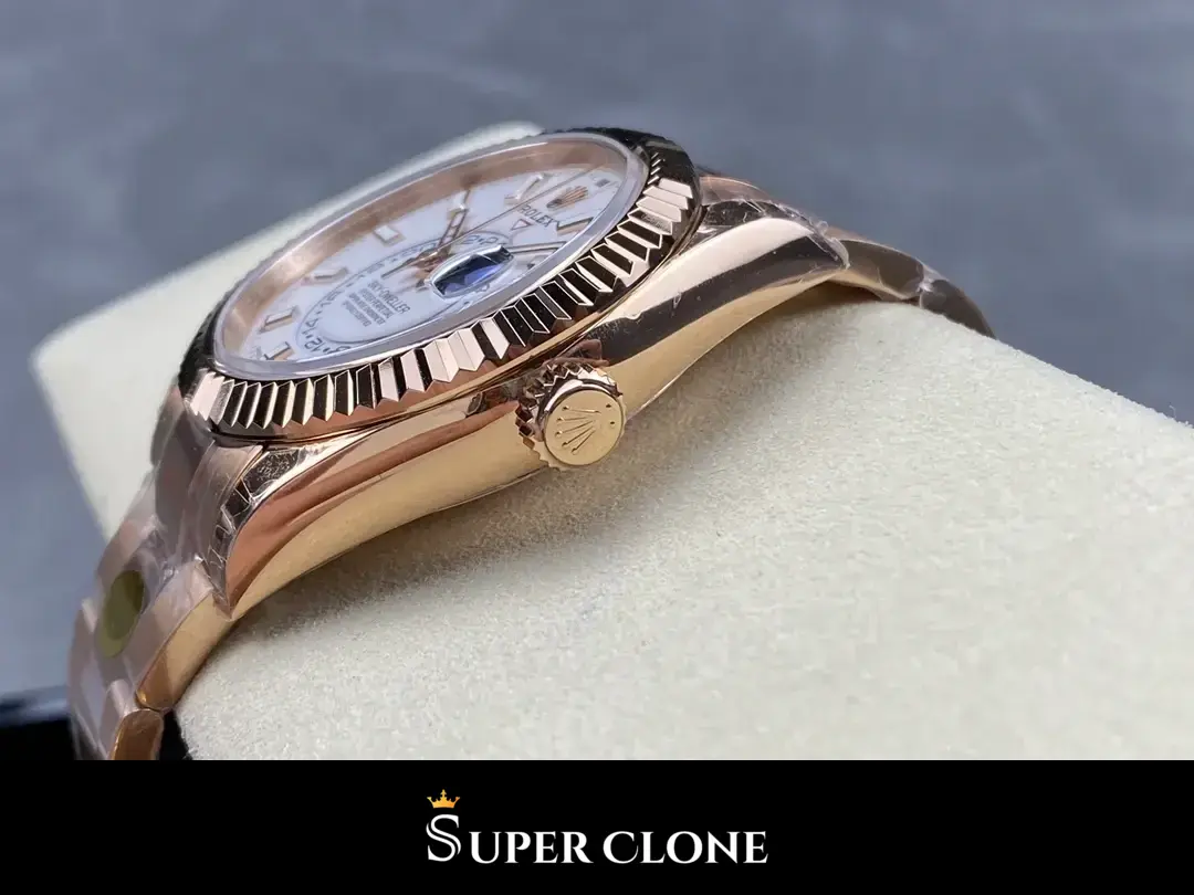 Rolex Sky-Dweller 336935 swiss clone intense white dial — bezel macro