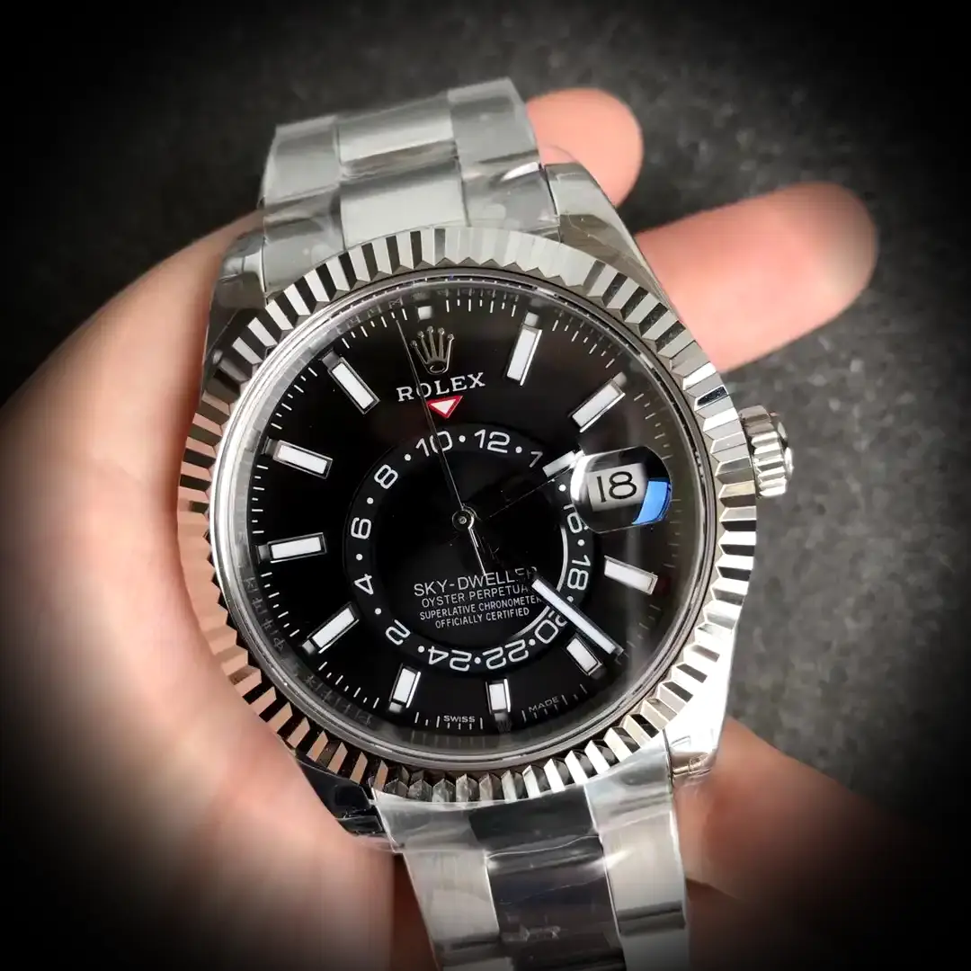 Rolex Sky-Dweller 326238 superclone bright black dial — angled view