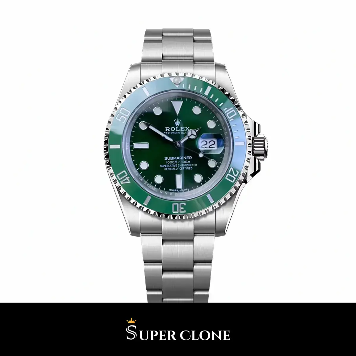 Submariner 116610LV Hulk super clone green dial, front view