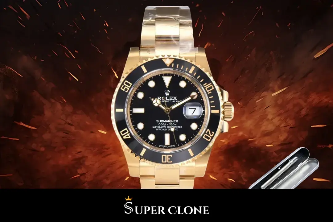Whole watch square to the lens, date disc reading seven, bracelet tapering off frame