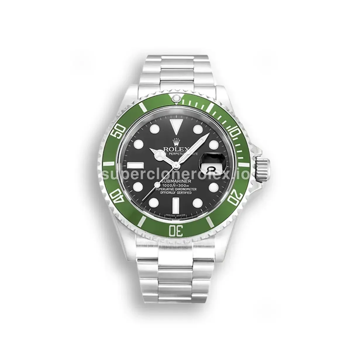 Rolex Submariner 16610LV Kermit super clone black dial, front view
