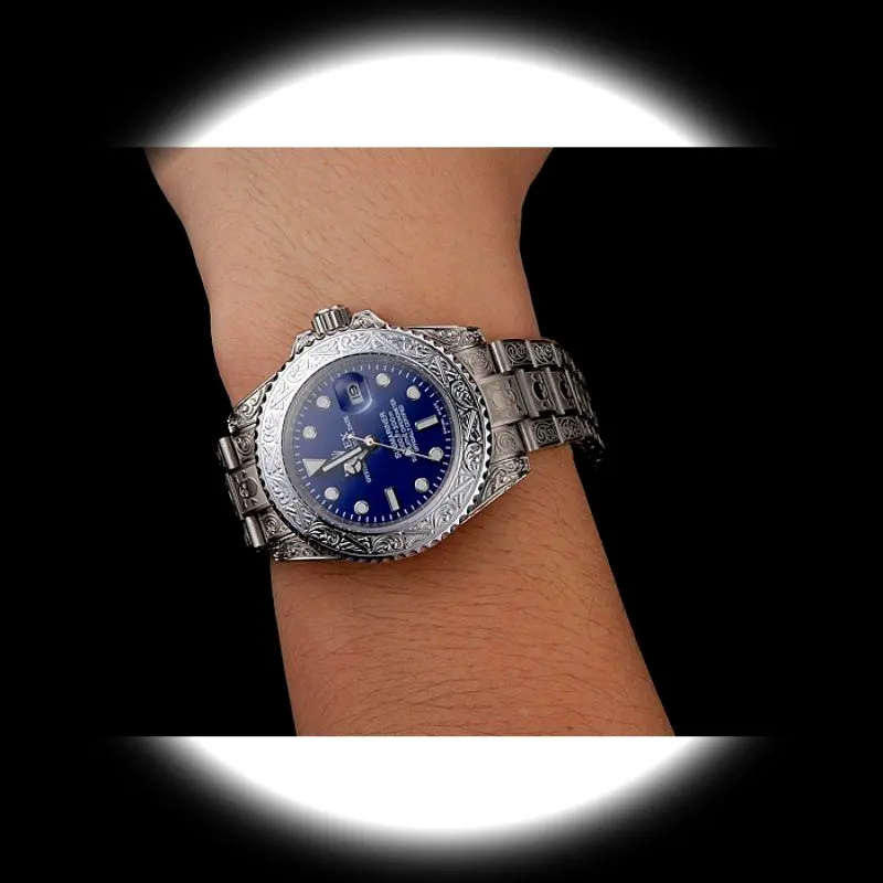 Rolex Submariner 1454094 Swiss clone blue dial — angled view