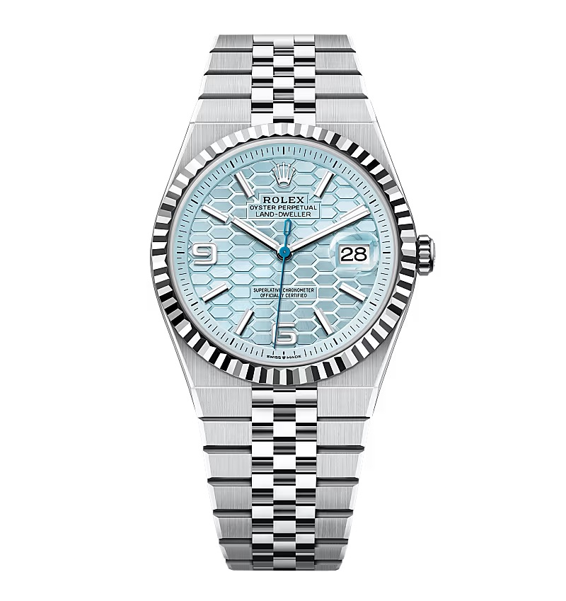 Rolex Land-Dweller 127336 replica ice blue dial — front view