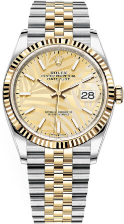 Replica Rolex Datejust 36mm Gold Palm Motif Dial 126233