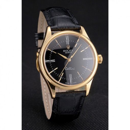 Fake Rolex Cellini 38mm Black Dial REP016814
